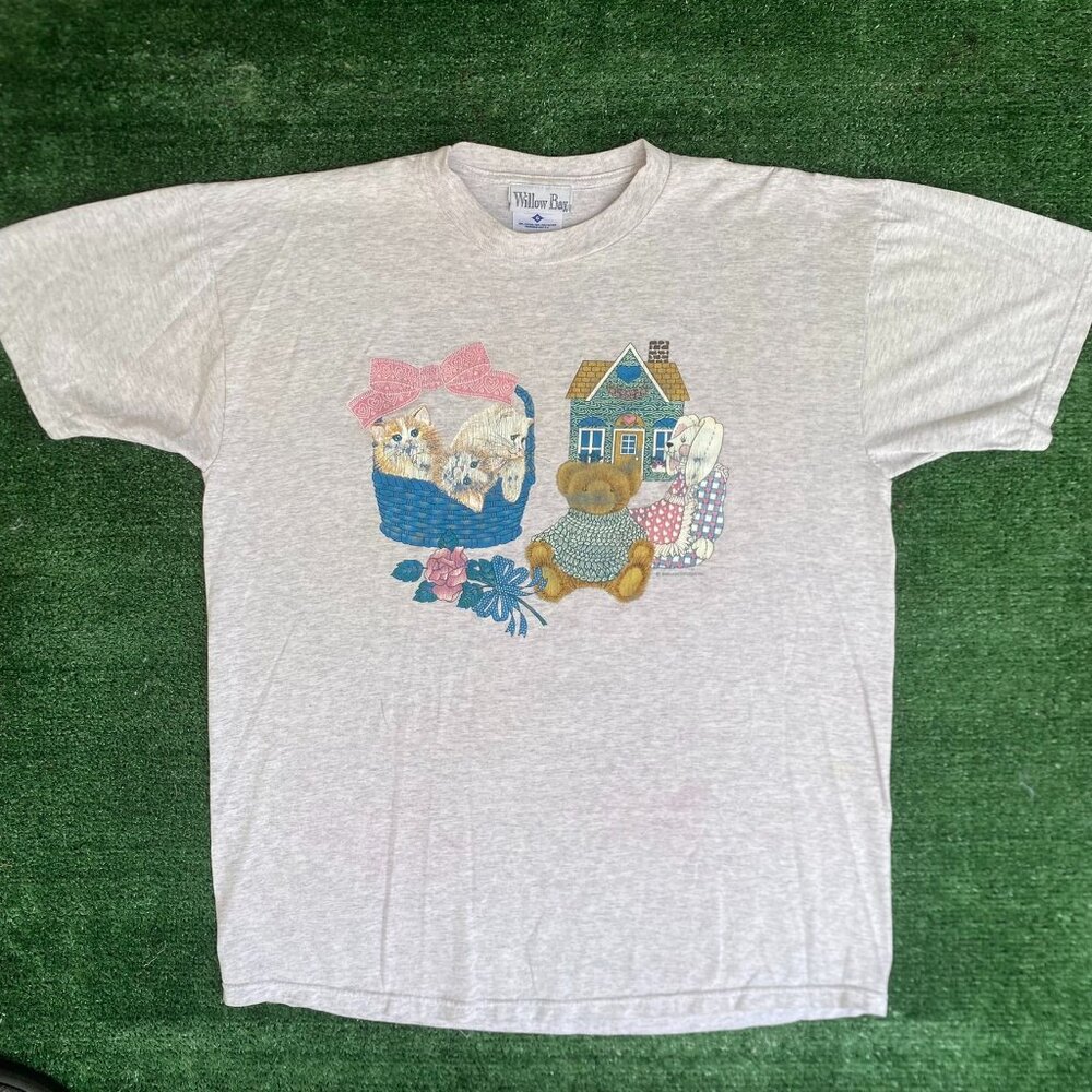 Vintage 90s Teddy Bear Shirt Bunny Cute Gray Cottage Core Tee